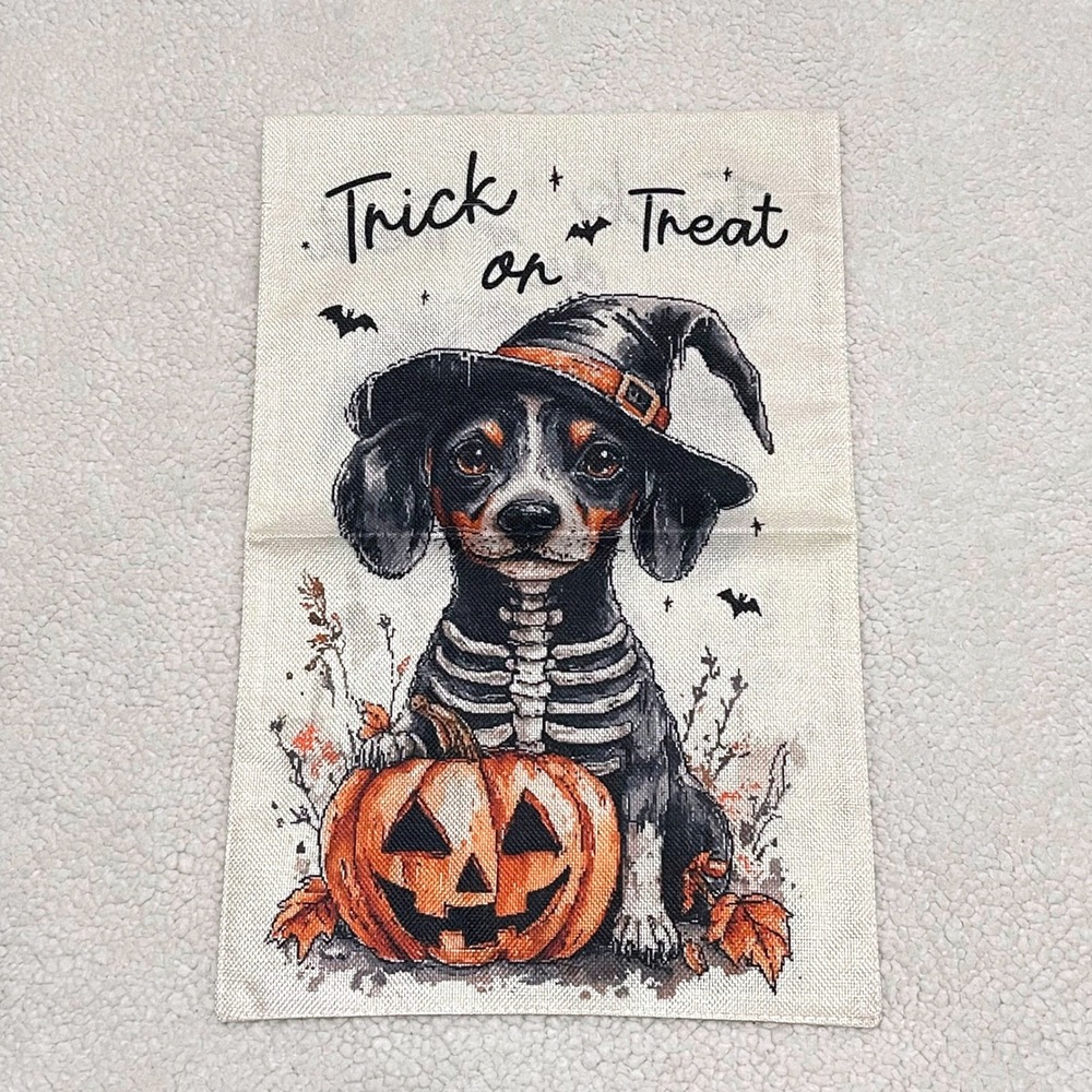 Halloween Dachshund Skeleton Witch Garden Flag Trick‎ or Treat Pumpkin 12x18